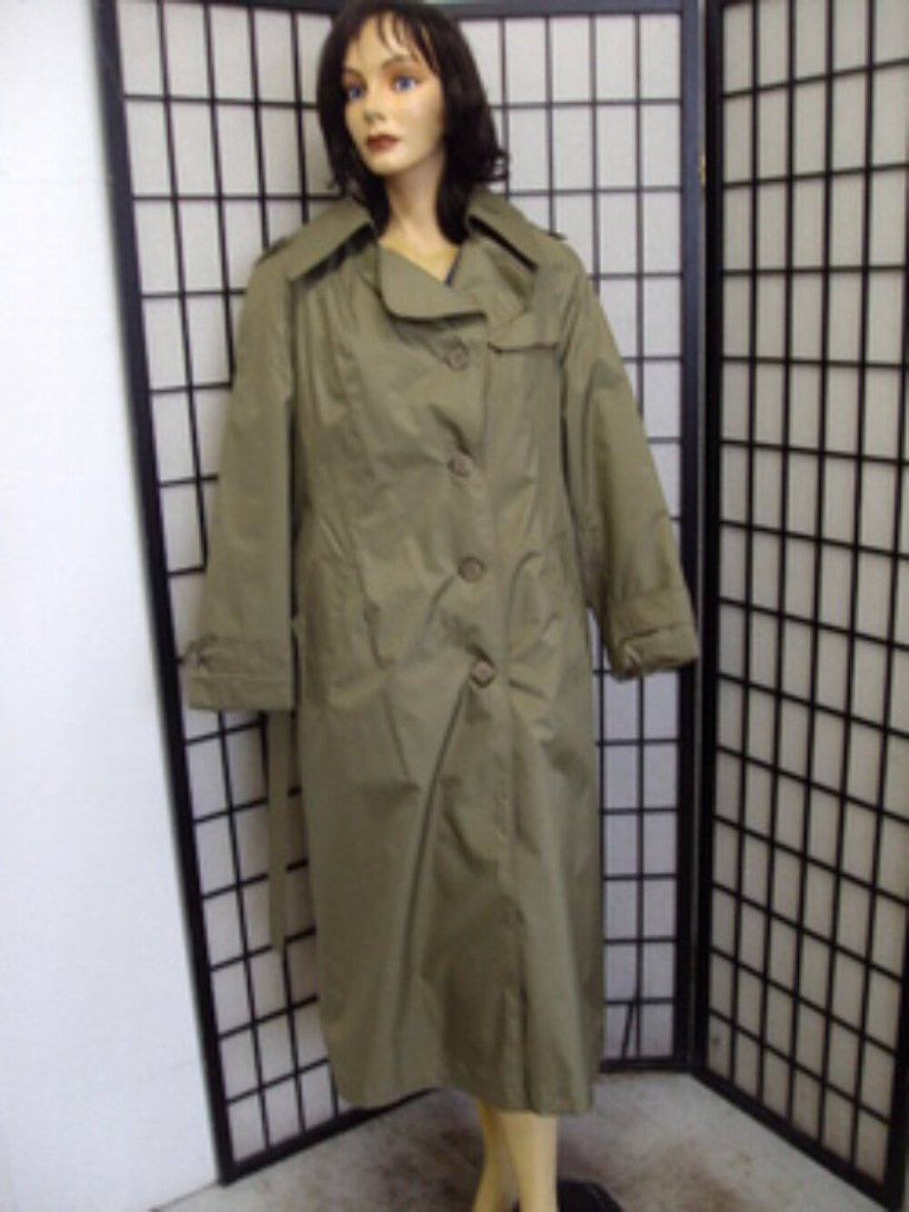 SHOWROOM NEW GREEN RAINCOAT W/CHINESE MINK FUR LINING WOMEN WOMAN SIZE 4-6 SMALL